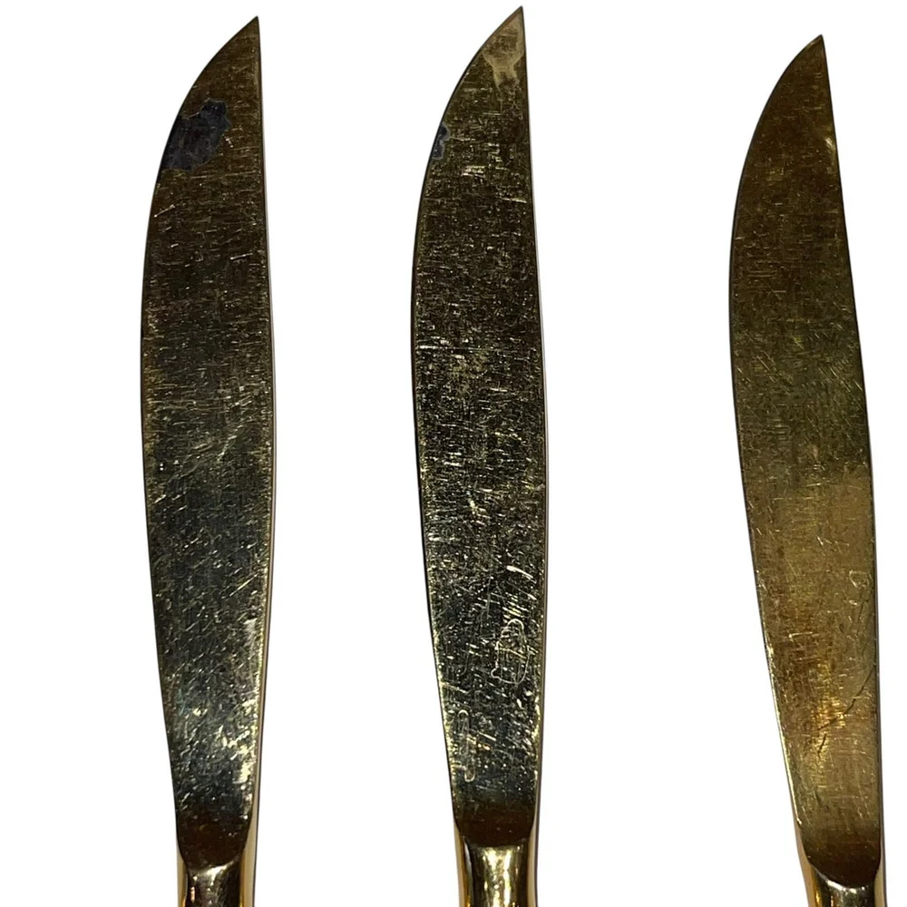 Vintage‎ Gold Appetizer Oyster Fork and Knife with Sleeve Made in Japan GUC Read